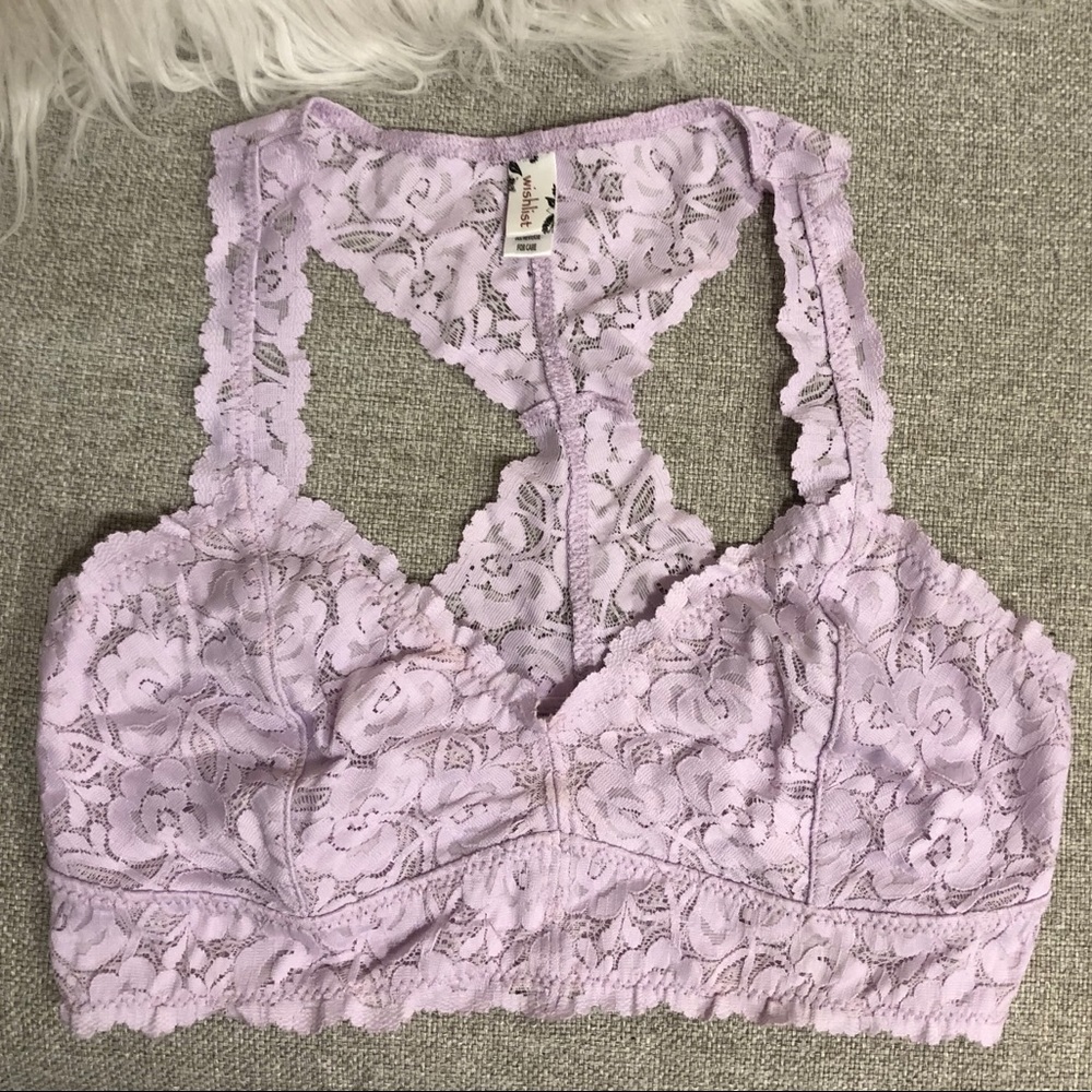 TWO bras (purple lace bralette and black lace bra)